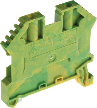 RS PRO Green/Yellow Earth Terminal Block, 22 to 12 AWG, 2.5mm²