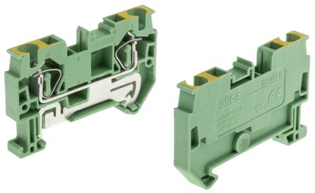 RS PRO Green/Yellow Feed Through Terminal Block, 28 to 10 AWG, 4mm²
