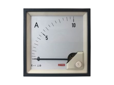 RS PRO Analogue Panel Ammeter 10 (Input)A AC, 96mm x 96mm, 1 % Moving Iron 
