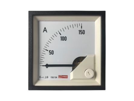 RS PRO Analogue Panel Ammeter 150 (Scle) A, 150/5 (CT) A, 5 (Input) A AC, 72mm x 72mm, 1 % Moving Iron