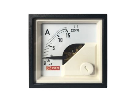 RS PRO Analogue Panel Ammeter 30 (Input)A AC, 48mm x 48mm, 1 % Moving Iron