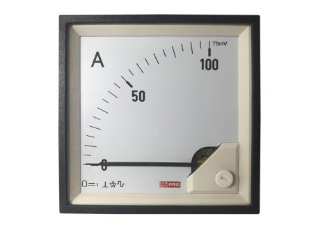 RS PRO Analogue Panel Ammeter DC, 96mm x 96mm, 1 % Moving Coil (186-2505)