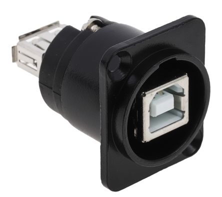 RS PRO Straight, Panel Mount, Socket to Socket Type B to A 2.0 USB Connector (124-6393)