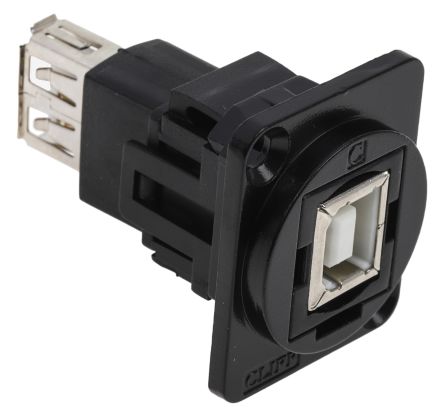 RS PRO Straight, Panel Mount, Socket to Socket Type B to A 2.0 USB Connector (916-0227)