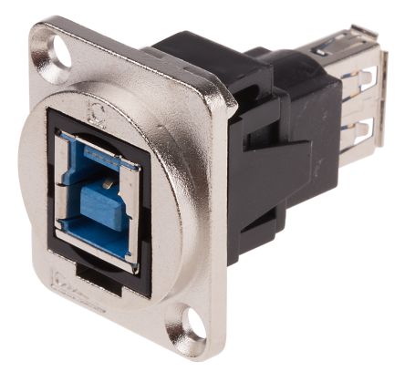 RS PRO Straight, Panel Mount, Socket to Socket Type B to A 3.0 USB Connector (907-5624)