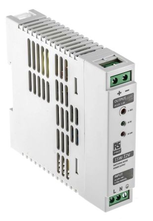 RS PRO Switch Mode DIN Rail Power Supply 230V AC Input, 12V DC Output, 1.2A 15W