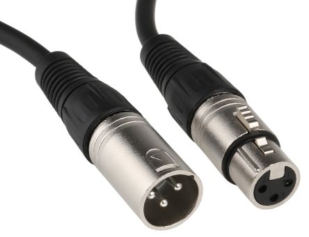 RS PRO Female XLR3 to Male XLR3 Cable, Black, 10m