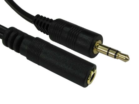 RS PRO Male 3.5 mm Stereo Jack to Female 3.5 mm Stereo Jack Aux Cable, Black, 15m