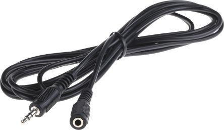 RS PRO Male 3.5 mm Stereo Jack to Female 3.5 mm Stereo Jack Aux Cable, Black, 3m