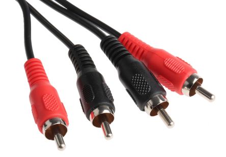 RS PRO Male Mono Jack x 2 to Male Mono Jack x 2 Aux Cable, Black, 1m