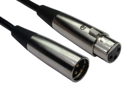 RS PRO Male XLR3 to Female XLR3 Cable, Black, 0.5m