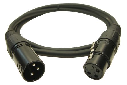 RS PRO Male XLR3 to Female XLR3 Cable, Black, 1m
