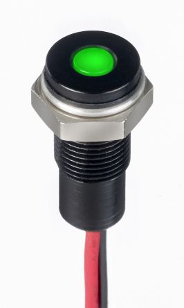 RS PRO Green Panel Mount Indicator, 1.8 to 3.3V DC, 6mm Mounting Hole Size, Lead Wires Termination, IP67