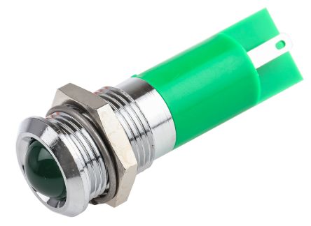 RS PRO Green Panel Mount Indicator, 2V DC, 14mm Mounting Hole Size, Solder Tab Termination