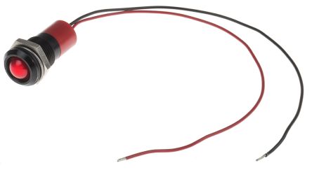 RS PRO Red Panel Mount Indicator, 24V DC, 14mm Mounting Hole Size, Lead Wires Termination, IP67