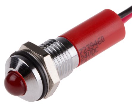 RS PRO Red Panel Mount Indicator, 24V DC, 8mm Mounting Hole Size, Lead Wires Termination, IP67