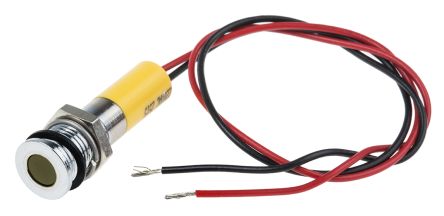 RS PRO Yellow Panel Mount Indicator, 220V AC, 8mm Mounting Hole Size, Lead Wires Termination, IP67