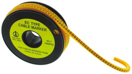 RS PRO Slide On Cable Markers, Black on Yellow, Pre-printed "H", 3 to 4.2mm Cable