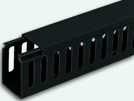 RS PRO Black Slotted Panel Trunking - Closed Slot, W25 mm x D60mm, L2m, PVC