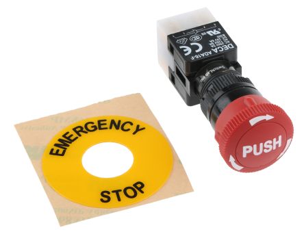 RS PRO Double Pole Double Throw (DPDT) Latching Push Button Switch, IP65, 16 (Dia.)mm, Panel Mount, Emergency Stop,