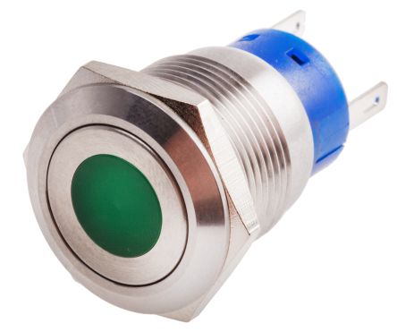 RS PRO Single Pole Double Throw (SPDT) Latching Green LED Push Button Switch, IP67, 19.2 (Dia.)mm, Panel Mount, 250V AC