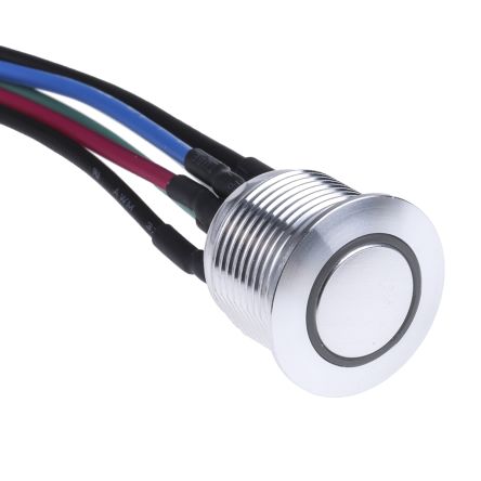 RS PRO Single Pole Single Throw (SPST) Momentary RGB LED Push Button Switch, IP67, 16 (Dia.)mm, Panel Mount, 36V DC (175-8464)