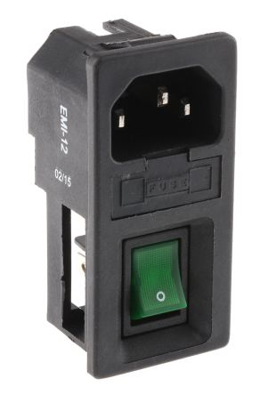 RS PRO C14 Snap-In IEC Connector Male, 6A, 250 V, Fuse Size 5 x 20mm (811-7210)