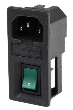 RS PRO C14 Snap-In IEC Connector Male, 6A, 250 V, Fuse Size 5 x 20mm (811-7226)