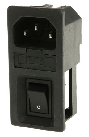 RS PRO C14 Snap-In IEC Connector Male, 6A, 250 V, Fuse Size 5 x 20mm (811-7229)