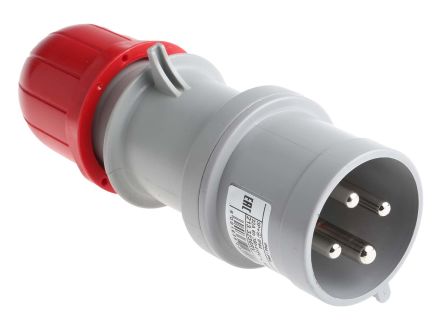 RS PRO IP44 Red Cable Mount 3P+E Industrial Power Connector Adapter Plug, Rated At 32A, 415 V,With Phase Inverter