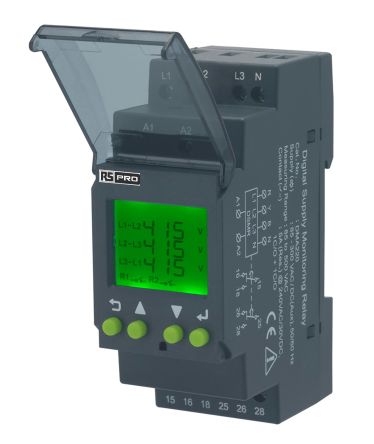 RS PRO Phase Voltage Monitoring Relay with 2CO Contacts, 3 Phase, Overvoltage Protection, Undervoltage Protection (223-7789)