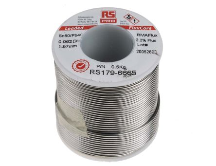 RS PRO Wire, 1.57mm Lead solder, 183°C Melting Point, 500g