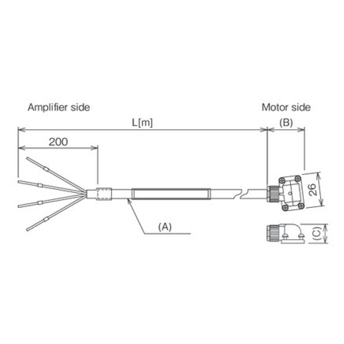MELSERVO-J4/J3/JN Cable, Power Cable (Long Bending Life Product) (SC-PWS1CBL8M-A2-H) 