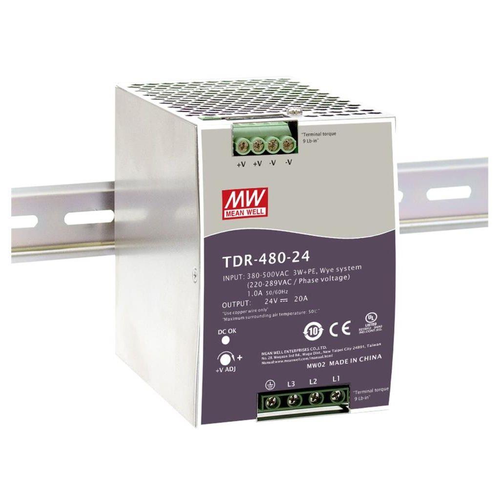 AC-DC Industrial 3-phase DIN rail power supply with PFC and Constant Current, TDR Series