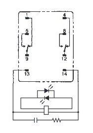 MY Mini Power Relay Model MY2N-CR Terminal Layout/Internal Connection Diagram