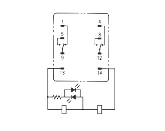 MY Mini Power Relay Model MY2N (DC Specification) Terminal Layout/Internal Connection Diagram