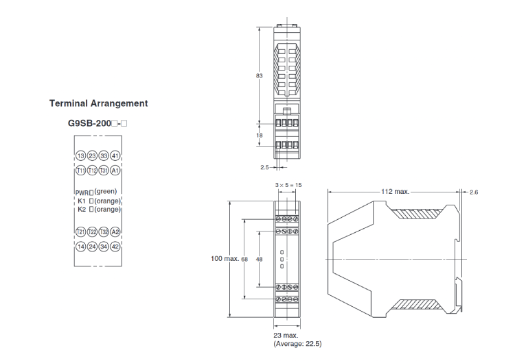 Model G9SB-301□-□ dimensional outline drawing