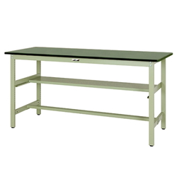 Work Table 300 Series With Fixed Intermediate Shelf, H740 mm, PVC Sheet Top Plate, SWR Series (61-3749-64)