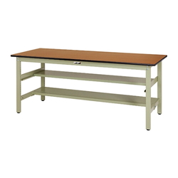 Work Table 300 Series With Fixed Intermediate Shelf and Half-Sided Shelf Board, H740 mm, Polyester Top Plate, SWP Series (61-3751-16)