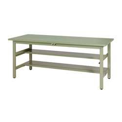Work Table 300 Series With Fixed Intermediate Shelf and Half-Sided Shelf Board, H900 mm, Steel Top Plate, SWSH Series
