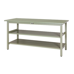 Work Table 300 Series With Fixed Intermediate Shelf and Full-Scale Shelf Board, H900 mm, Steel Top Plate, SWSH Series (61-3754-74)