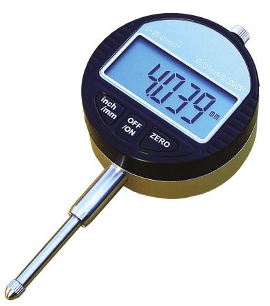 RS PRO Imperial/Metric Dial Indicator, 0 to 25 mm Measurement Range, 0.01 mm Resolution, ±0.02 mm Accuracy