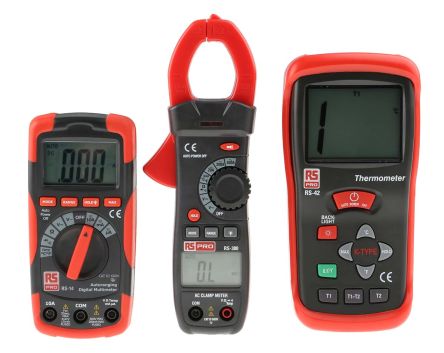 RS PRO RS14 Digital Multimeter, RS380 Clampmeter, RS42 Digital Thermometer Multimeter Kit