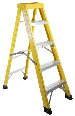 RS PRO Fibreglass 5 steps Step Ladder, 1.3m platform height