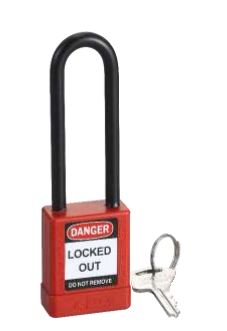 RS PRO 1 Lock 6.4mm Shackle Aluminium, NylonSafety Lockout- Red, 76mm Shackle Length