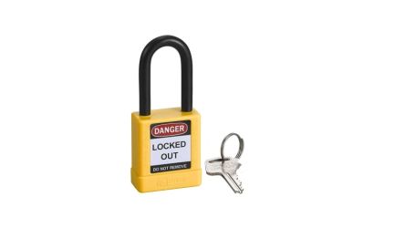 RS PRO 1 Lock 6.4mm Shackle Aluminium, NylonSafety Lockout- Yellow 