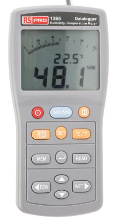 RS PRO 1365 Temperature & Humidity Data Logger with Probe Sensor, 2 Input Channels