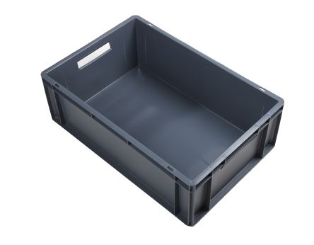 RS PRO 40L Grey PP Large Euro Containers, 200mm x 400mm x 600mm
