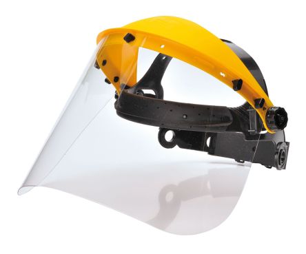 RS PRO Clear Flip Up PC Face Shield with Brow Guard, Resistant To Flying Particles, Liquids
