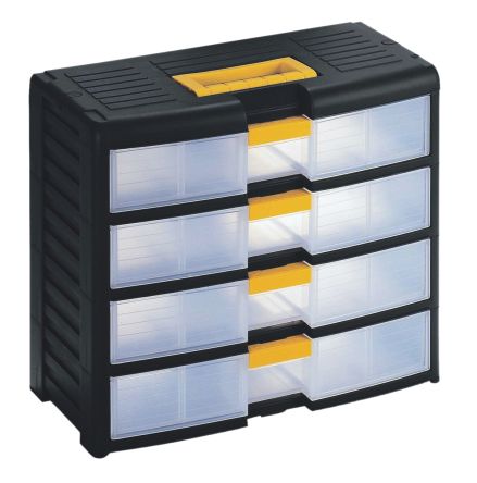 RS PRO 4 Drawer Storage Unit, PP, 334mm x 391mm x 197mm, Black